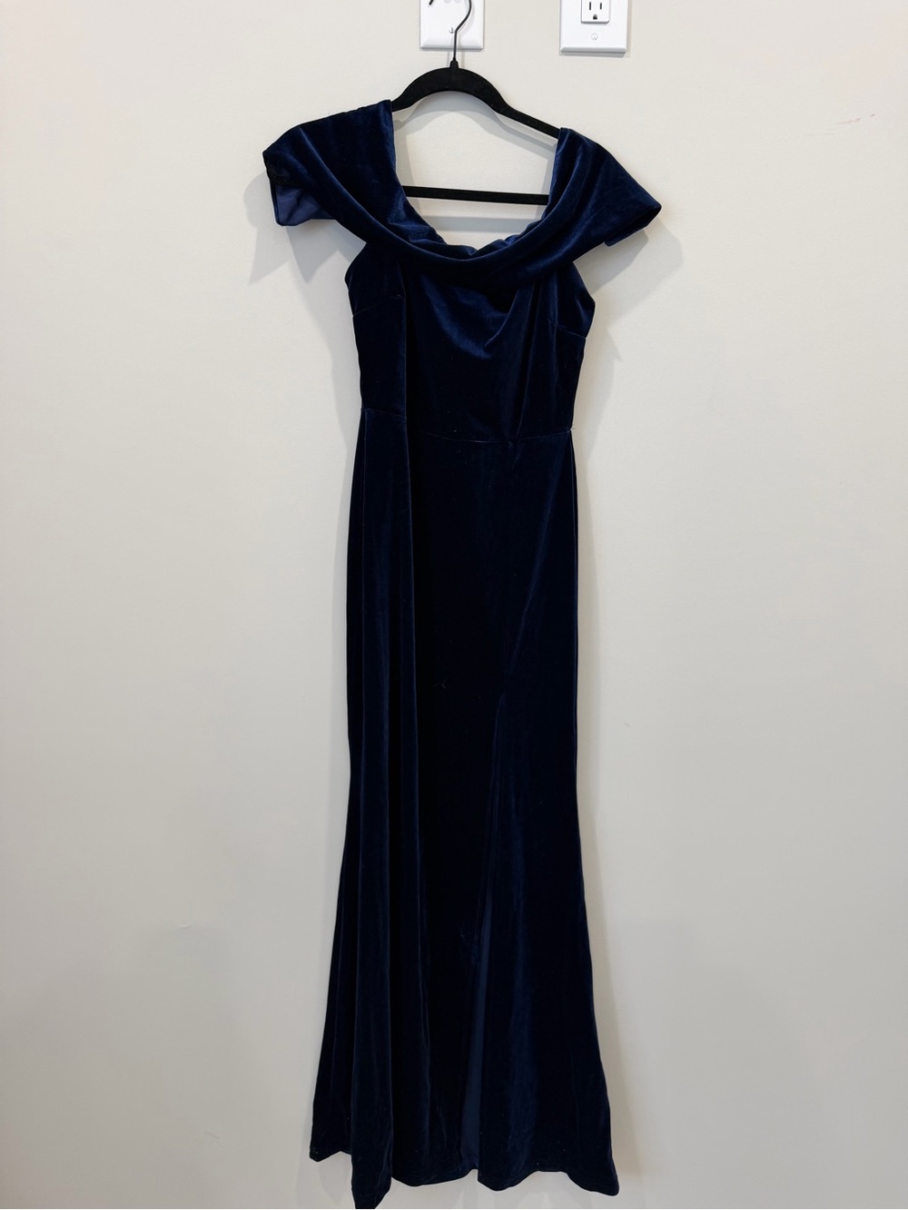 Windsor Midnight Blue Velvet Off-Shoulder Maxi Dress